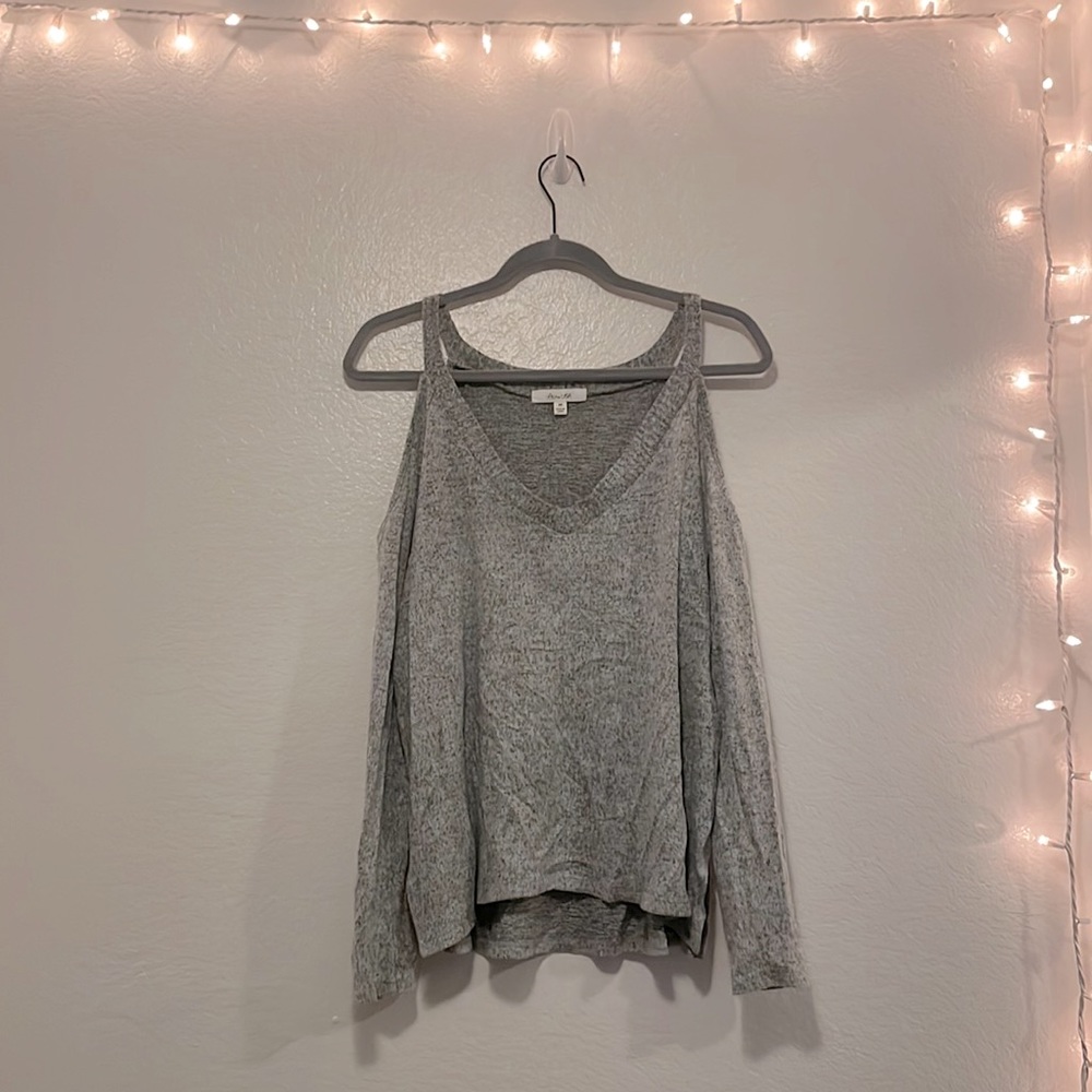 Extremely soft, grey, cold shoulder, sweater